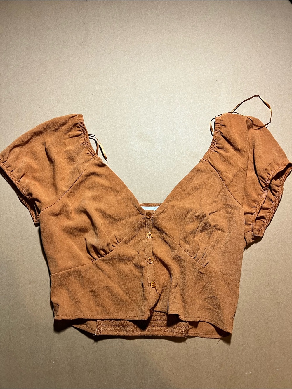 Pink Rose Rust Brown Button-Front Crop Top